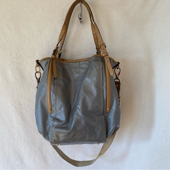 Tods coated canvas two way bag blue with tan leather trim - Picture 2 of 15